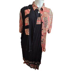 Womens Black Sleeveless Crinkle Dress Embroidered & Matching Shirt JJ4087